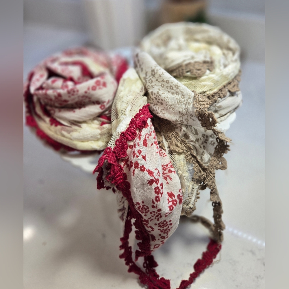 Set Of 2 Cotton And Lace Vintage Scarfs.  BUY ONE GET ONE.  Dainty And Darling.